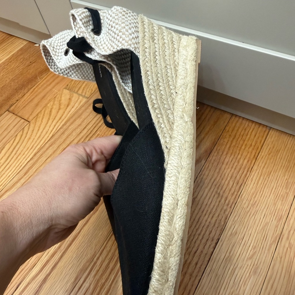 Soludos / 11 / Black Espadrille Wedge Sandals w Tie / Boho / Spring / Preppy - Picture 7 of 9